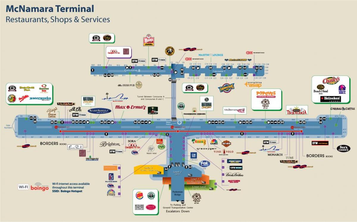 डेट्रायट हवाई अड्डे रेस्तरां नक्शा